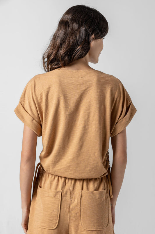 Ruched Side Boatneck Womens Top Teak A2