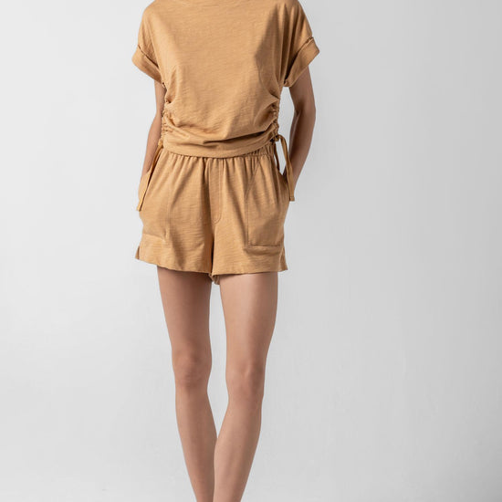 Ruched Side Boatneck Womens Top Teak A3