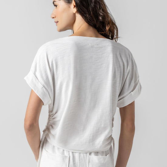 Ruched Side Boatneck Womens Top White A2