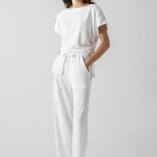 Ruched Side Boatneck Womens Top White A3