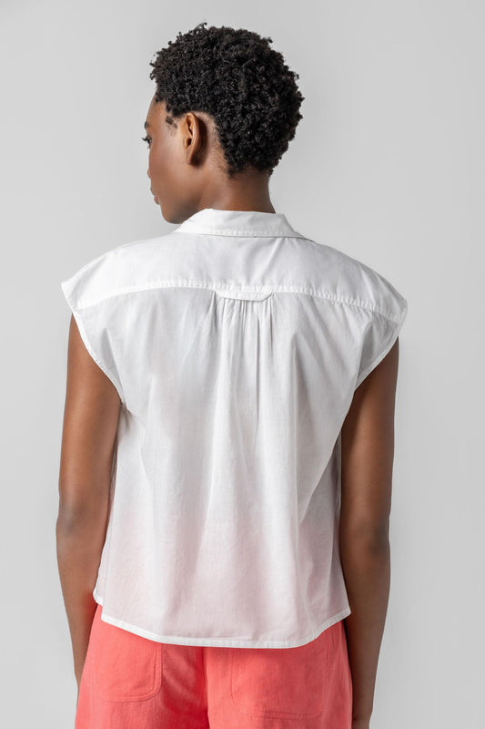 Short Sleeve Button Down Womens Top White A2