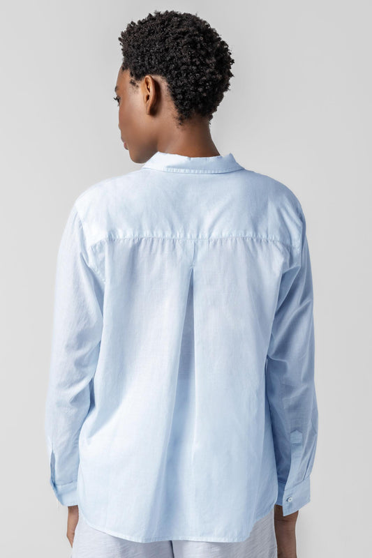 Relaxed Long Sleeve Button Down Womens Top Bluewash A2