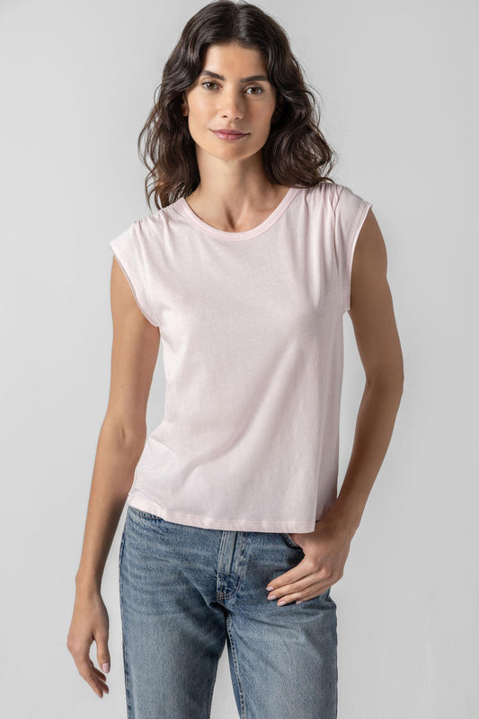 Shirred Shoulder Tee in color Blush Image A1