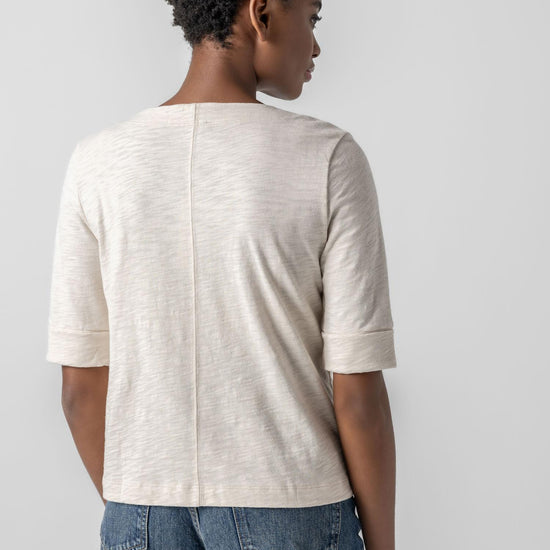 Cuffed Sleeve Split Neck Womens Top Canvas A2