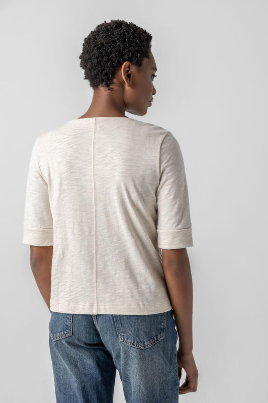 Cuffed Sleeve Split Neck Womens Top Canvas A2