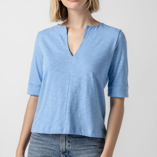 Cuffed Sleeve Split Neck Womens Top Malibu A1