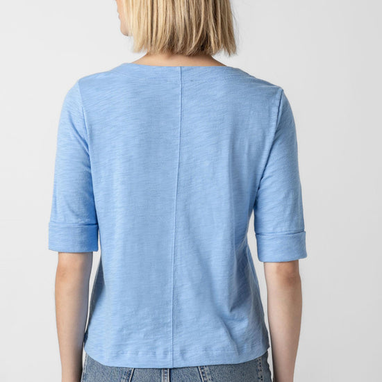Cuffed Sleeve Split Neck Womens Top Malibu A2