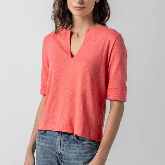 Cuffed Sleeve Split Neck Womens Top Reef A1