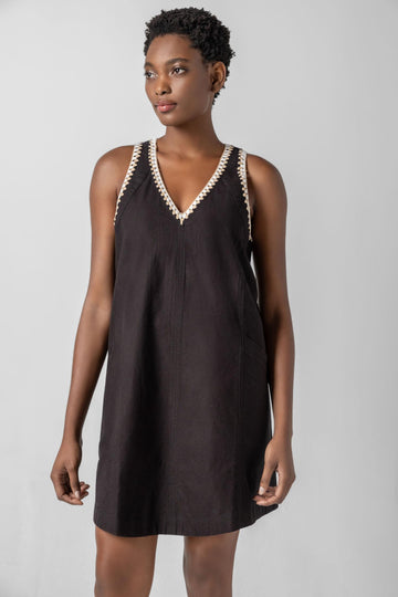 dress with crochet trim Crochet Trim Shift Dress Dark Coral / Large