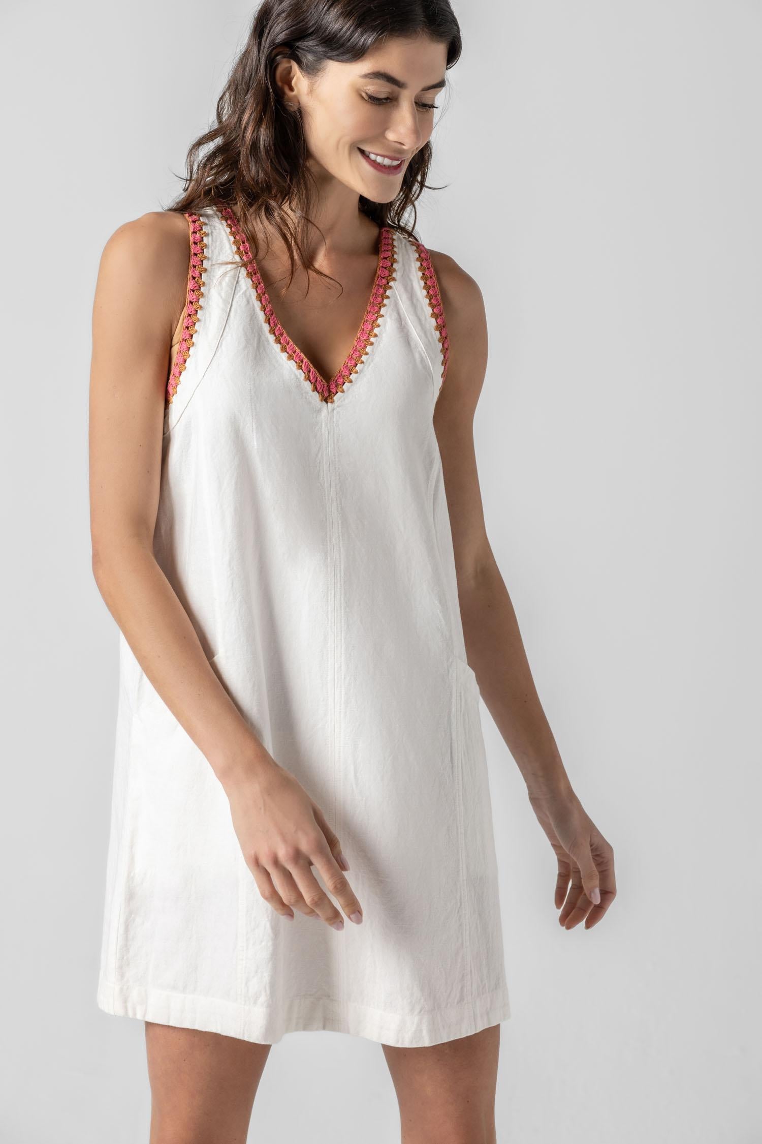 Crochet Trim V-Neck Dress – Lilla P
