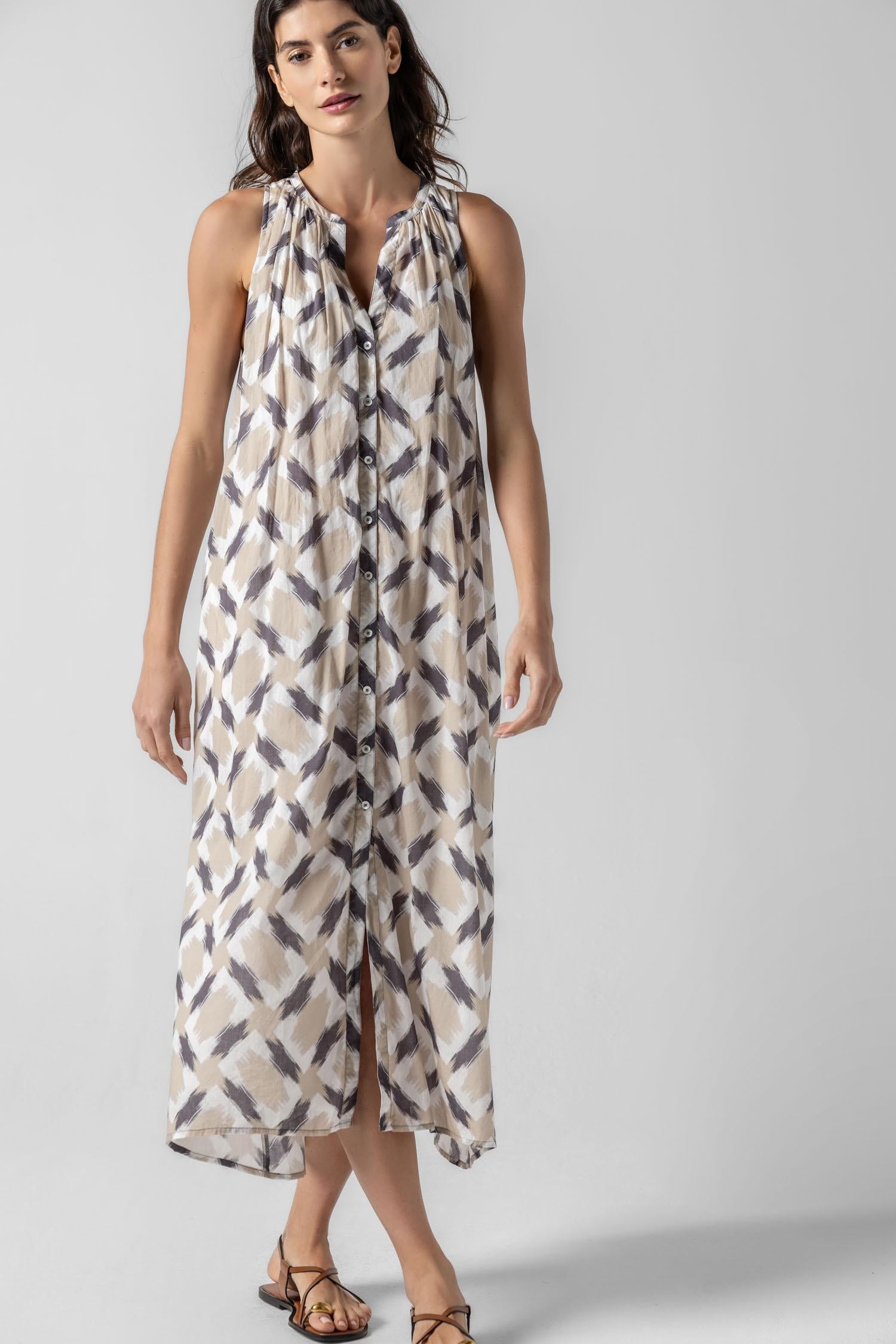 Split Neck Belted Maxi Dress  Lilla P
