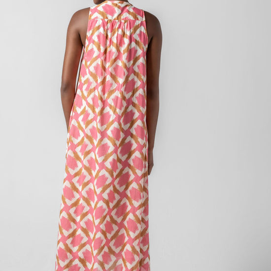 Split Neck Belted Maxi Dress in color Punch Ikat Print Image A4