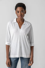 3/4 Sleeve Split Neck Tunic Womens Top White A1