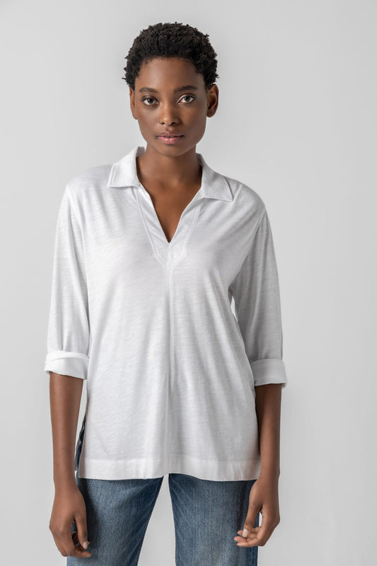 3/4 Sleeve Split Neck Tunic Womens Top White A1