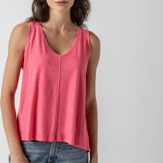 Shirred Back V-Neck Tank in color Punch Image A1
