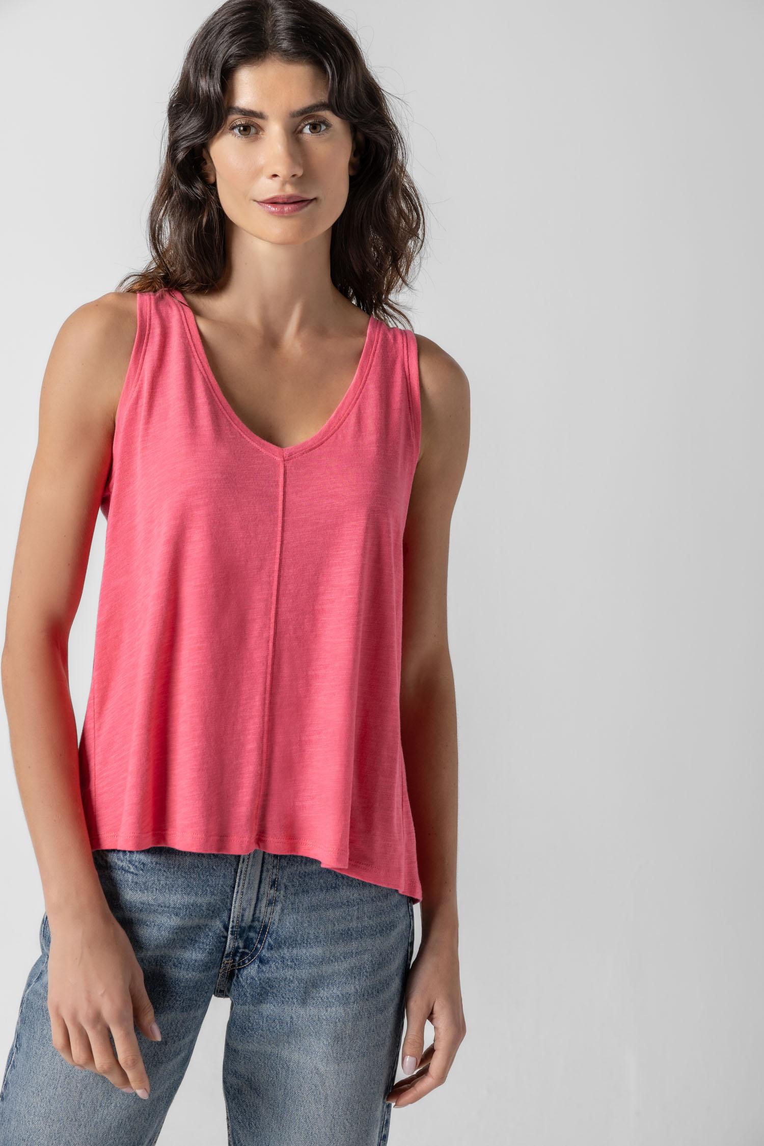 Shirred Back V-Neck Tank in color Punch Image A1