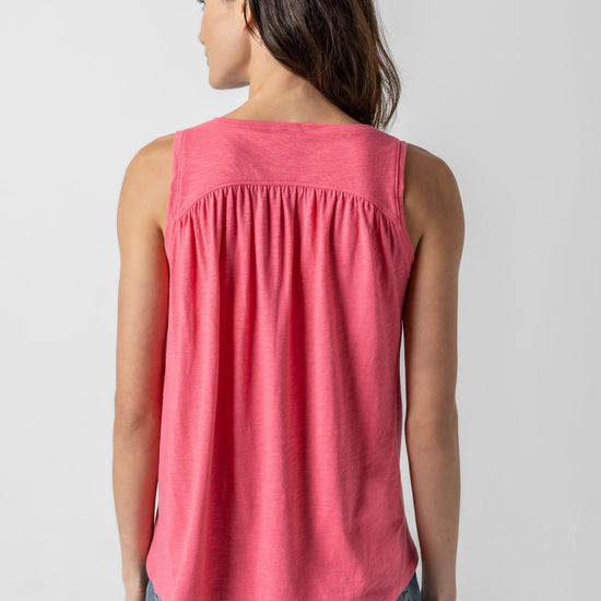 Shirred Back V-Neck Tank in color Punch Image A2