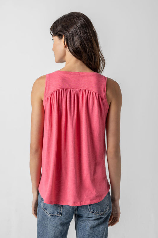 Shirred Back V-Neck Tank in color Punch Image A2
