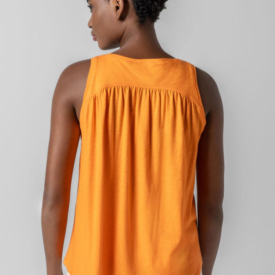 Shirred Back V-Neck Tank in color Sunkist Image A2
