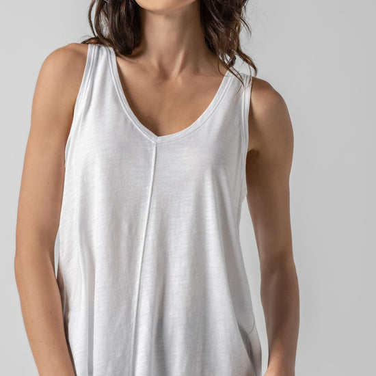Shirred Back V-Neck Tank in color White Image A1