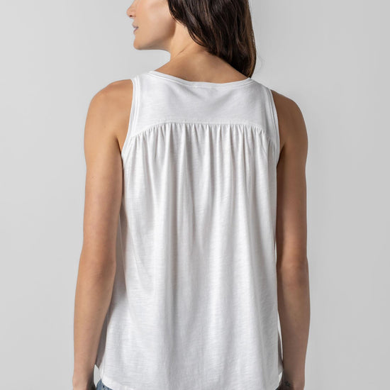 Shirred Back V-Neck Tank in color White Image A2