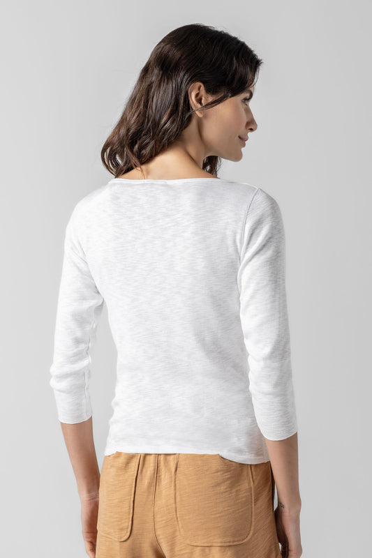 Striped 3/4 Sleeve Boatneck in color White Image A2