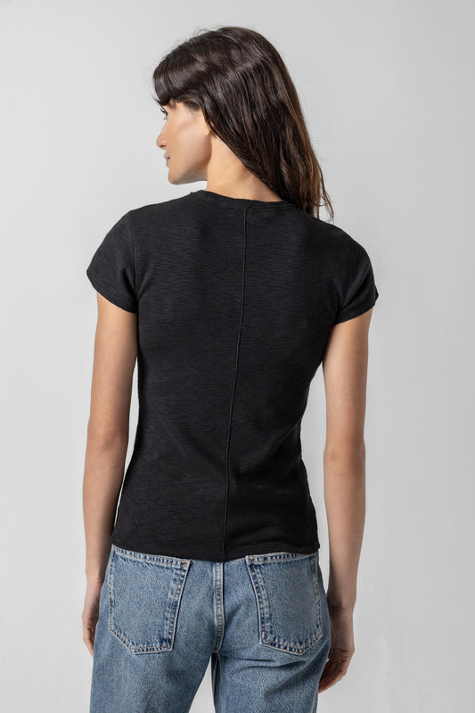 <p>This Striped Crewneck is a timeless tee with a slim shape designed to fit close to the body. Available in solid black and white, as well as three striped colorways, this classic silhouette is an essential addition to any wardrobeâ€”proving that the perfect tee just got even better!</p> Womens Top Black A2