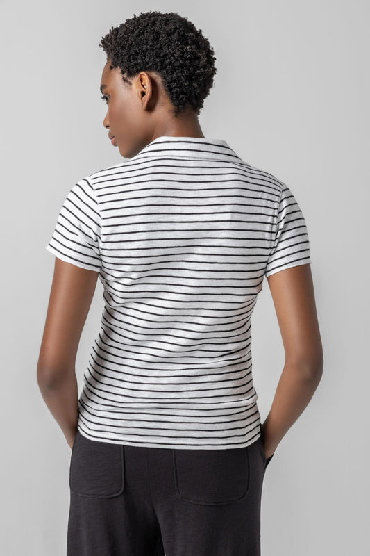 Striped Polo Tee Womens Top Black Stripe A2