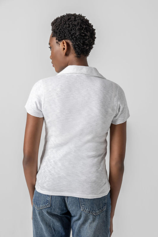 Striped Polo Tee Womens Top White A2
