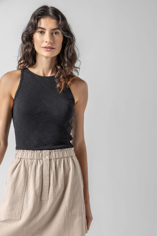 Striped High Neck Tank in color Black Image A1