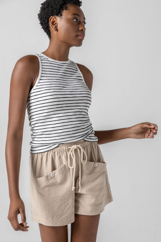 Striped High Neck Tank in color Black Stripe Image A1