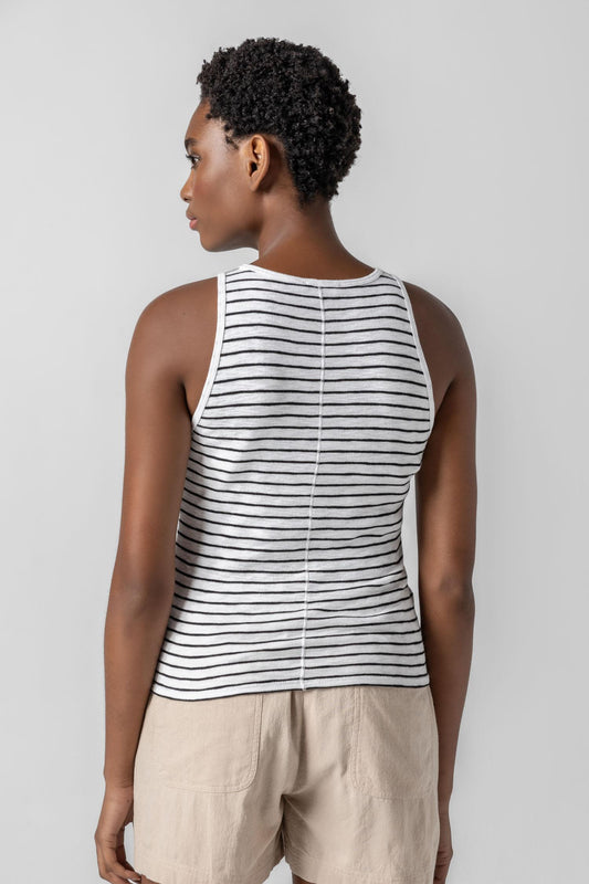 Striped High Neck Tank in color Black Stripe Image A2