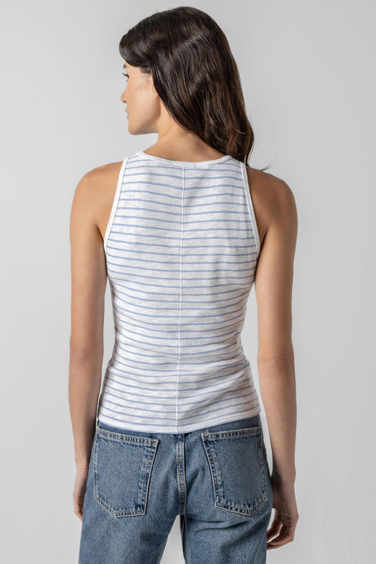 Striped High Neck Tank in color Surf Stripe Image A2
