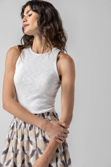 Striped High Neck Tank in color White Image A1