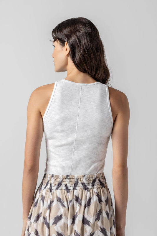 Striped High Neck Tank in color White Image A2