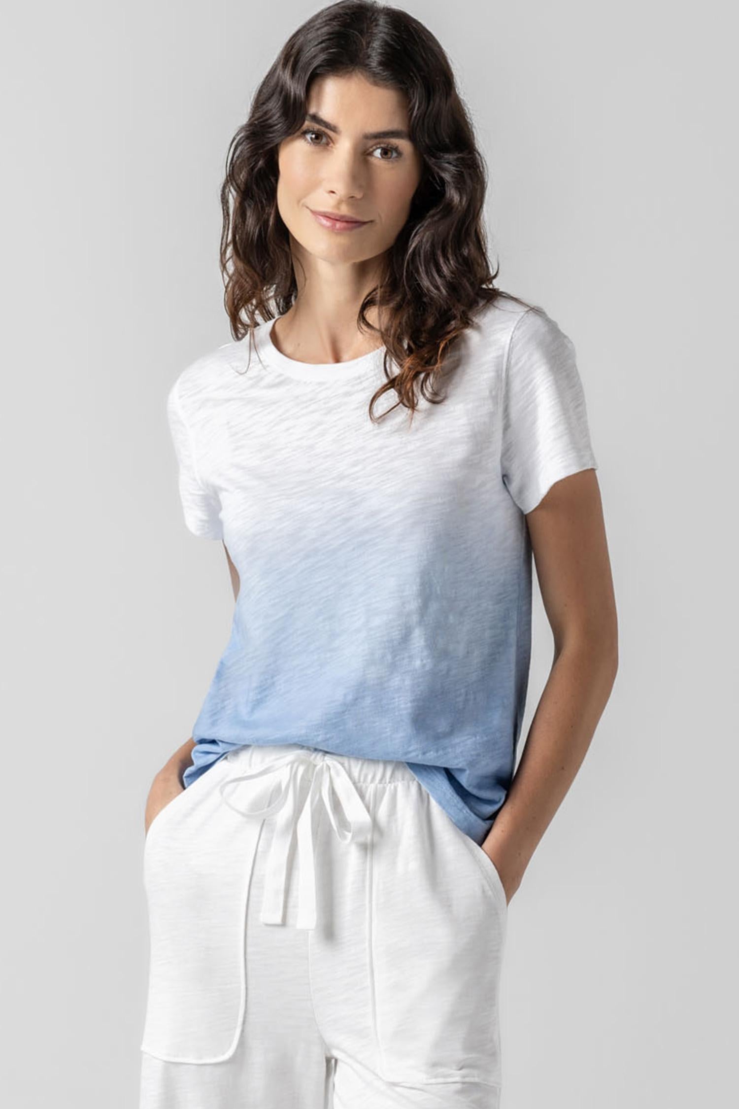 <p>We took a favorite silhouette and best-selling fabric and added a unique twist. Featuring the same flattering design as our solid version Using a hand-sprayed ombre effect, this tee has texture and adds novelty to your tee shirt collection. Designed with a back seam and a silhouette that skims the body without being too fitted, this style combines unique details with effortless wearability. It's the perfect addition to elevate your everyday looks.</p> Womens Top Harbor Ombre A1