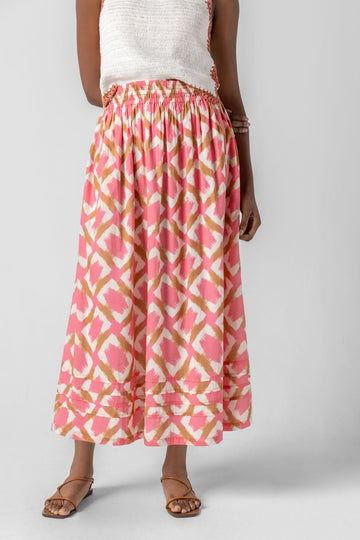 Shirred Elastic Waist Skirt in color Punch Ikat Print Image A1