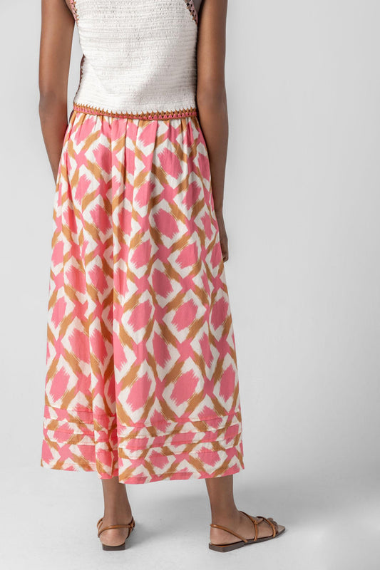 Shirred Elastic Waist Skirt in color Punch Ikat Print Image A2