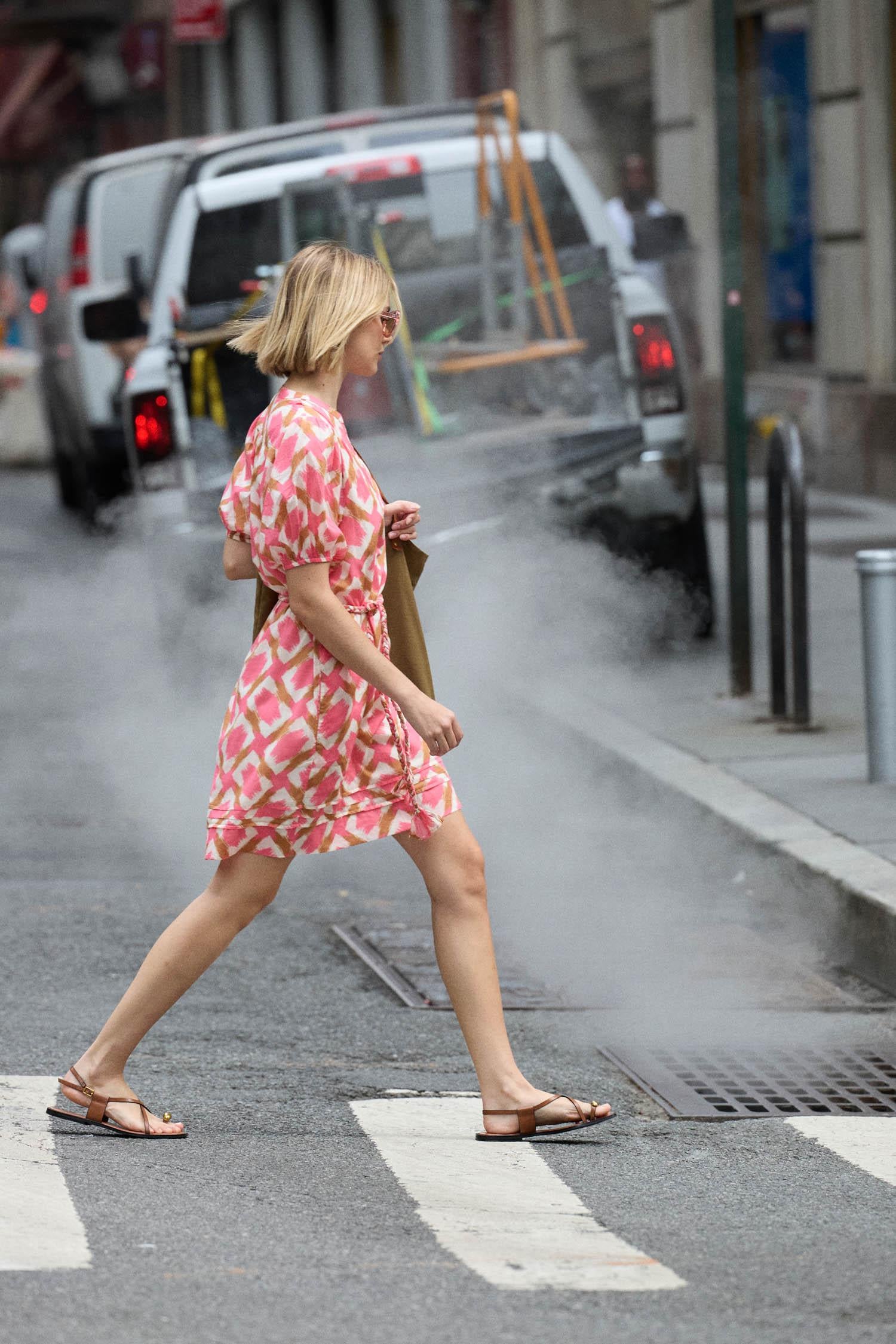 Shirred Elbow Sleeve Dress Womens Dress Punch Ikat Print C1