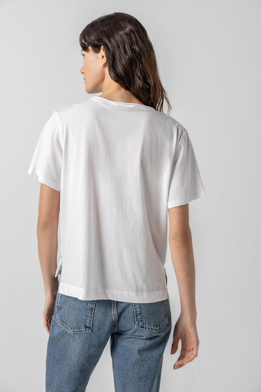 Easy Short Sleeve V-Neck Womens Top White A2