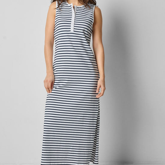 <p>Henley Maxi Dress</p> Womens Dress Dark Navy Stripe A1