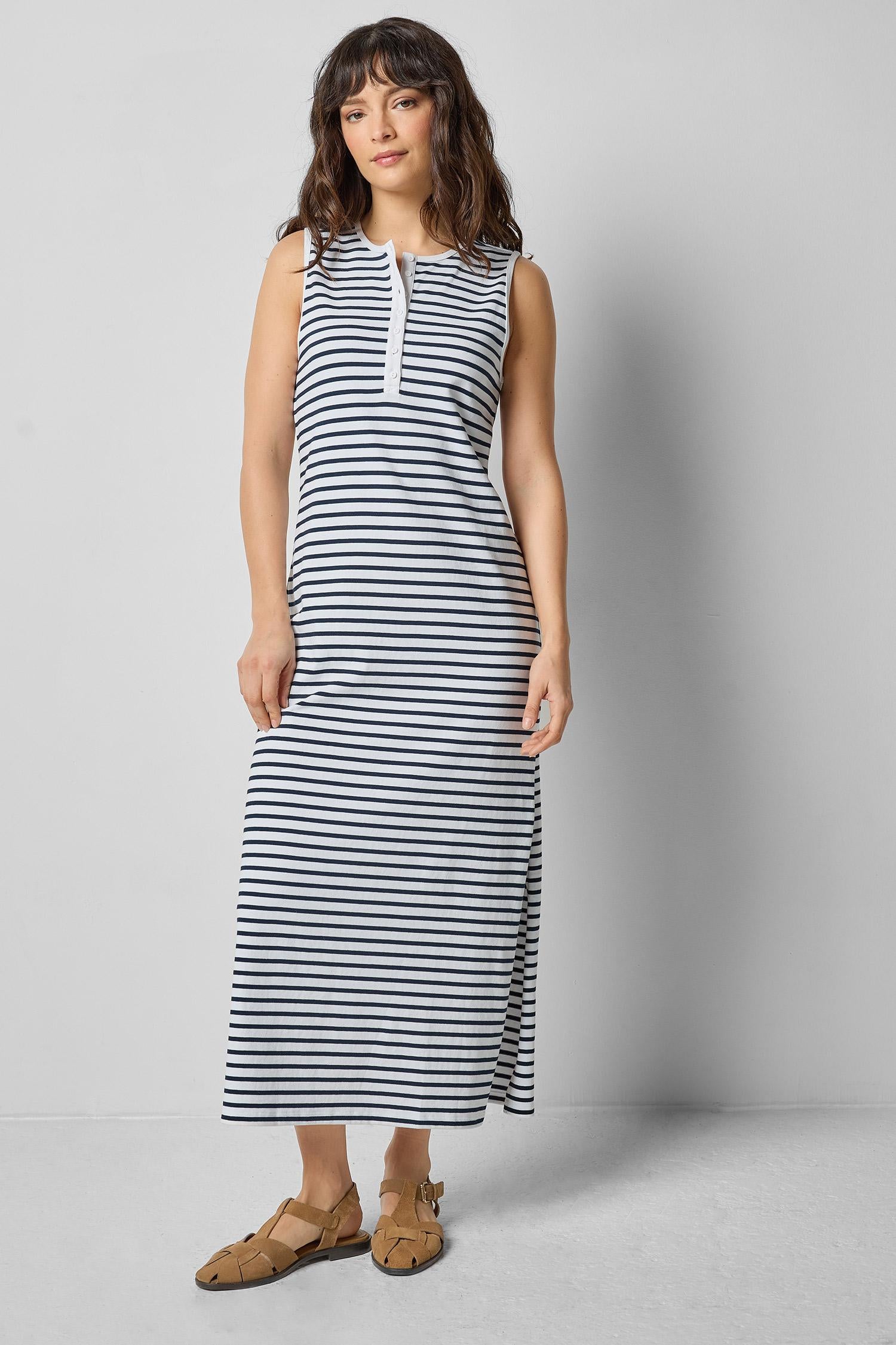 <p>Henley Maxi Dress</p> Womens Dress Dark Navy Stripe A1