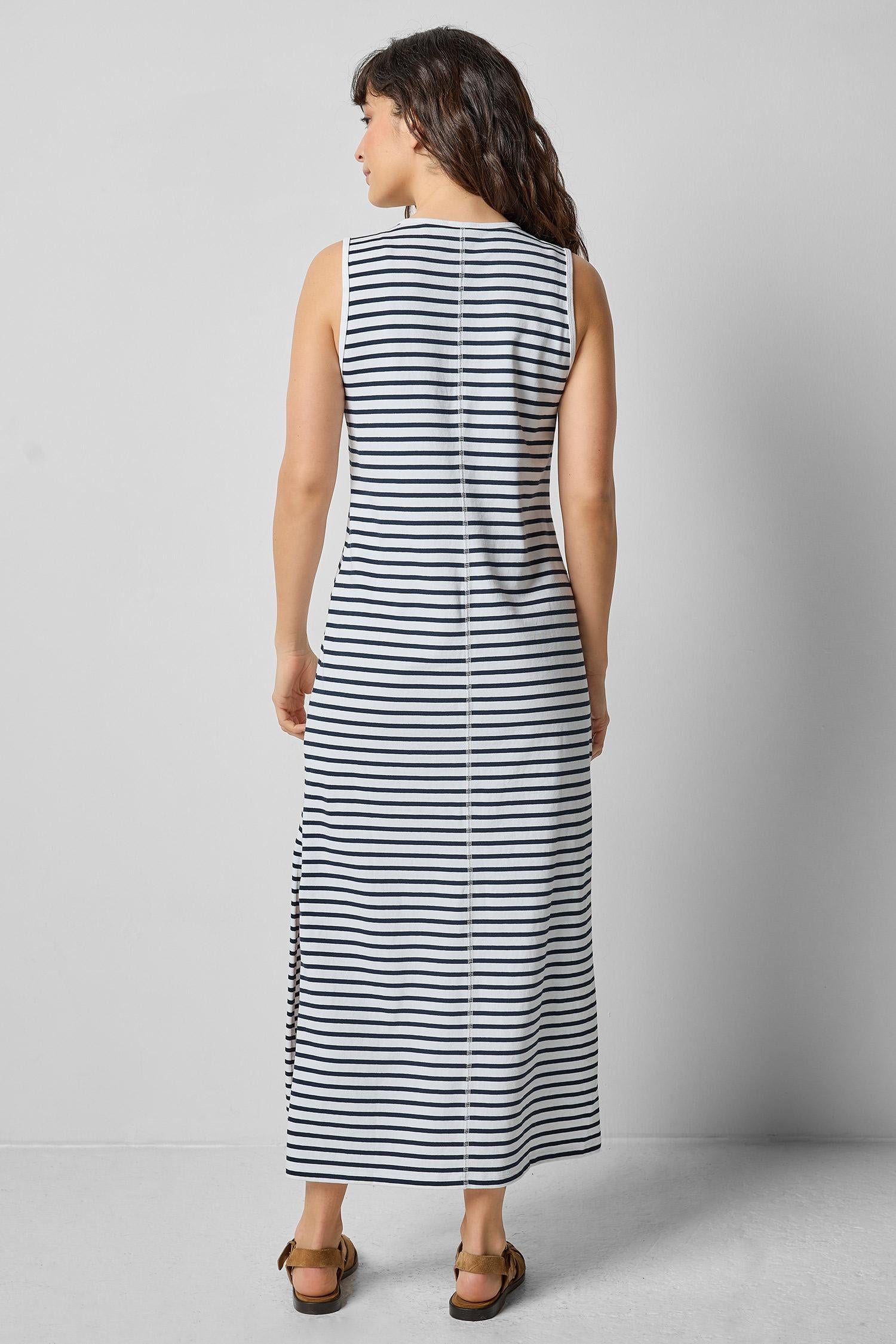 <p>Henley Maxi Dress</p> Womens Dress Dark Navy Stripe A2