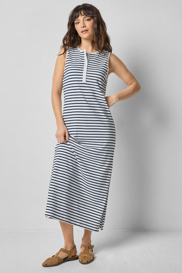 <p>Henley Maxi Dress</p> Womens Dress Dark Navy Stripe A3
