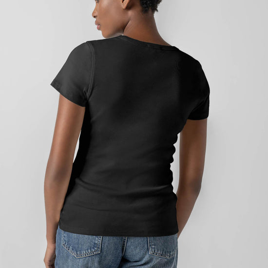 Short Sleeve V-Neck Womens Top Black A2