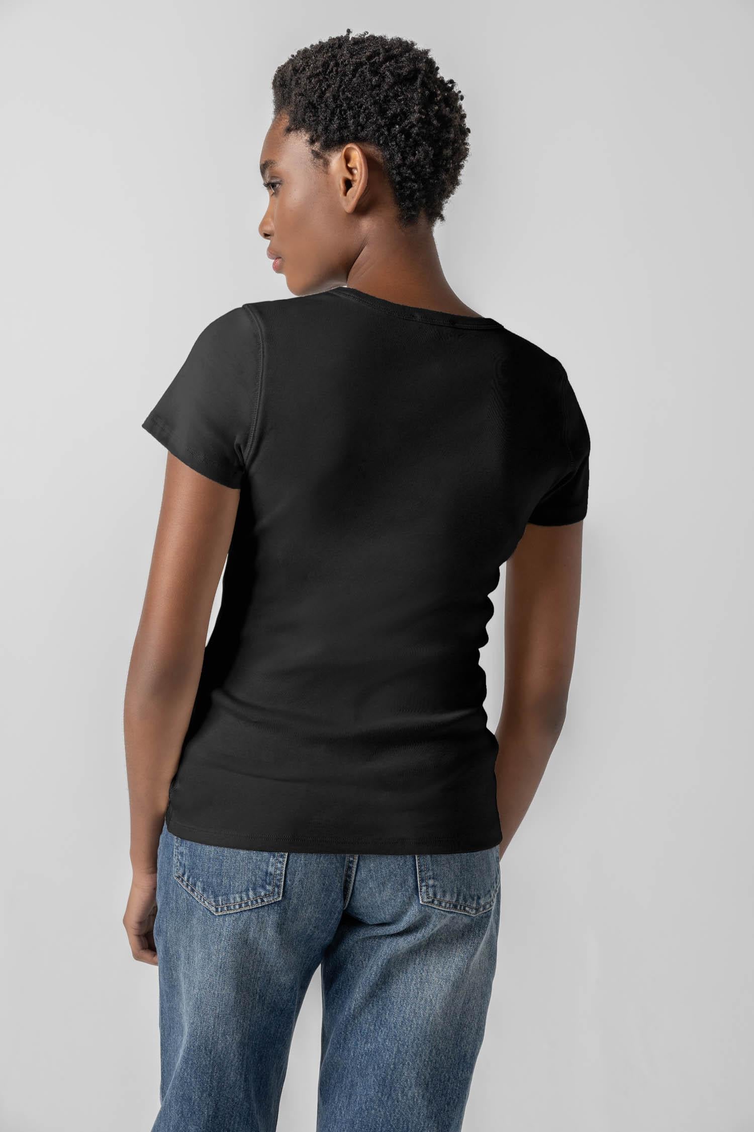 Short Sleeve V-Neck Womens Top Black A2