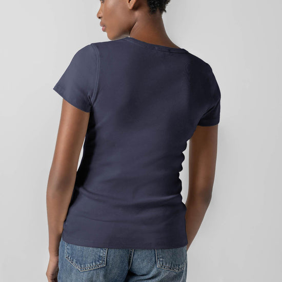 Short Sleeve V-Neck Womens Top Dark Navy A2