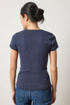 Short Sleeve V-Neck Womens Top Dark Navy A2