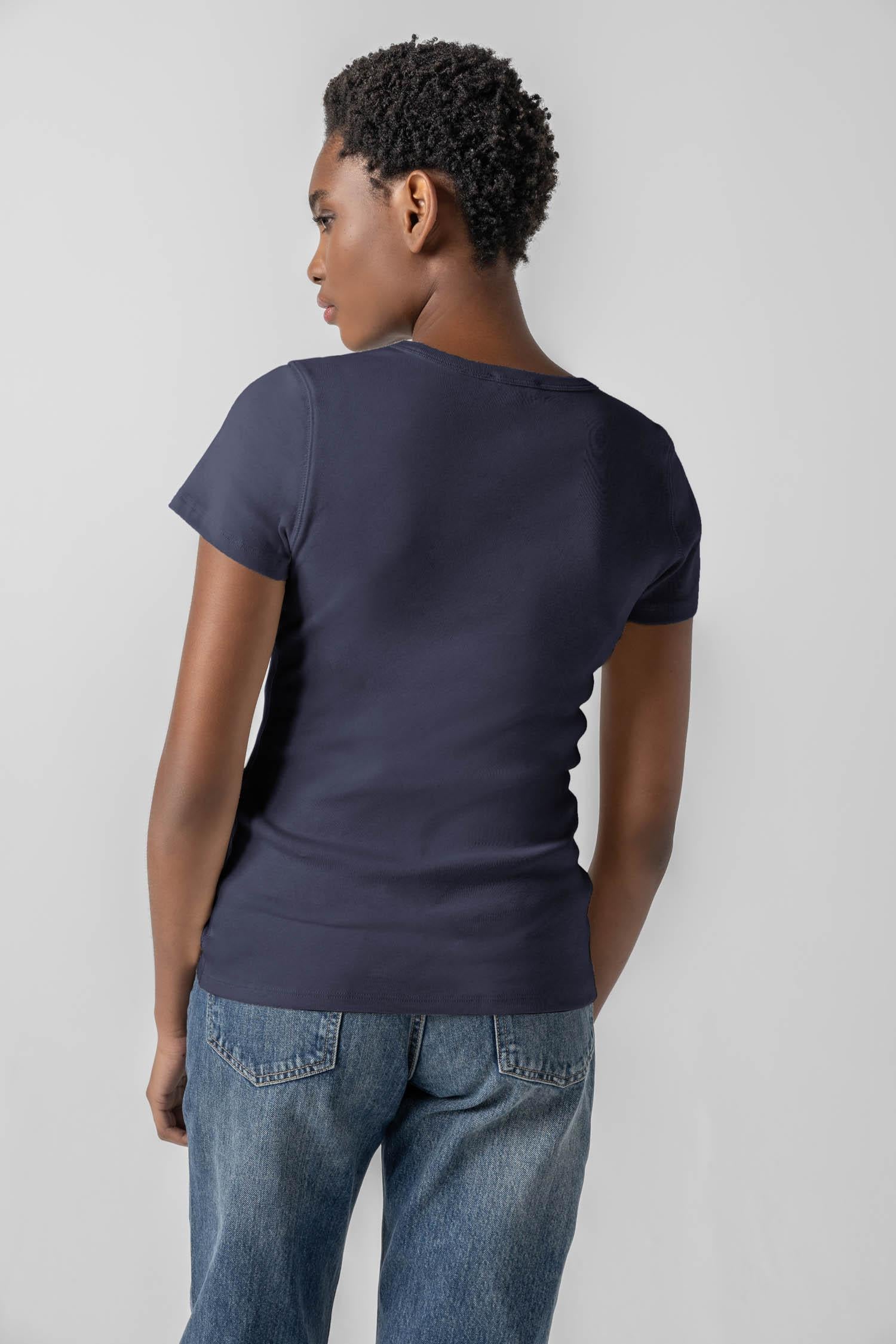 Short Sleeve V-Neck Womens Top Dark Navy A2