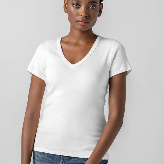 Short Sleeve V-Neck Womens Top White A1